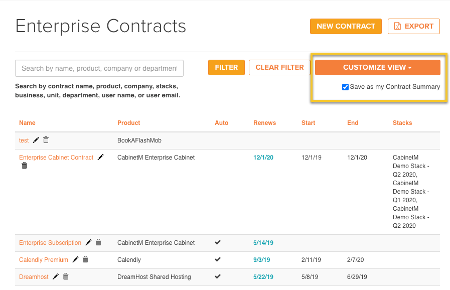 Contract summary